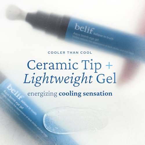 belif Aqua Bomb Cooling Eye Gel - Caffeine & Hyaluronic Acid for Puffiness & Hydration, Niacinamide & Vitamin C for Dark Circles, Adenosine & Collagen for Plumping & Firming, Korean Skin Care