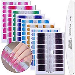 WOKOTO 8 Sheets Nail Art Polish Stickers Strips Pure color Shine Full Wraps Nail Art Adhesive Decals With 1Pcs Nail File Manicure Kit For Women