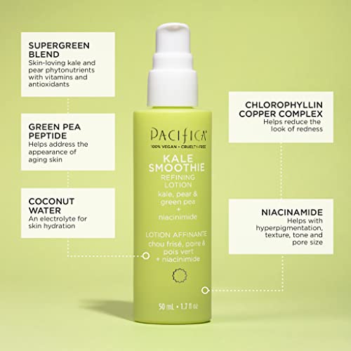 Pacifica Face Moisturizer - Kale Smoothie Face Lotion w/Niacinamide, Copper, Super Foods & Plant Extract - Reduces Pore Size & Redness, Improves Skin Texture Vegan & Cruelty-Free Dermatologist Tested