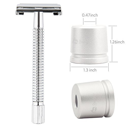 Safety Razor/shaver/shaving tool/Butterfly men's razor Kit, Chrome Long Handle Butterfly Open Double Edge Safety Razor Men's Shaver (1 Razor, 1 H3 Razor Stand and 1pc Genuine Leather Case)