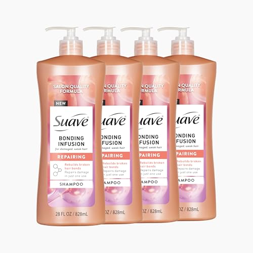 Suave Bonding Infusion Repairing Shampoo, pH Balanced, Infused with Amino Acids and Citric Acid, for Weak or Damaged Hair, 28oz Pump, 4 Pack