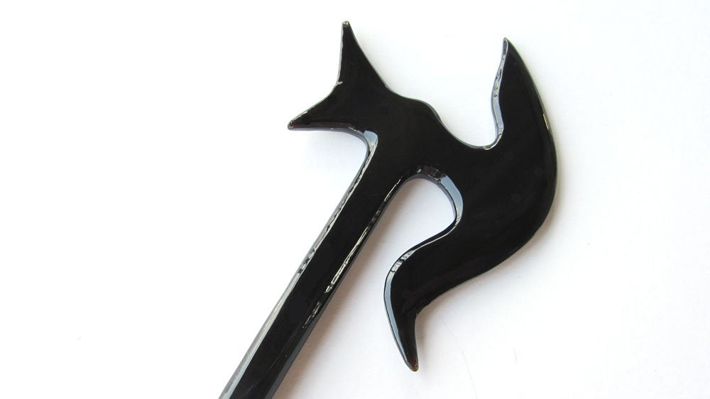 Marycrafts Black Battle Viking War Axe Buffalo Horn Hair Stick, Hairstick, Hair Pin, Hairpin, Hair Accessory, Hair Toy Handmade 7.8
