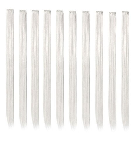 LiaSun 10Pcs/set Multi-Colors Straight Highlight Clip in Hair Extensions 20 Inch Colored Party Hair Pieces (White)