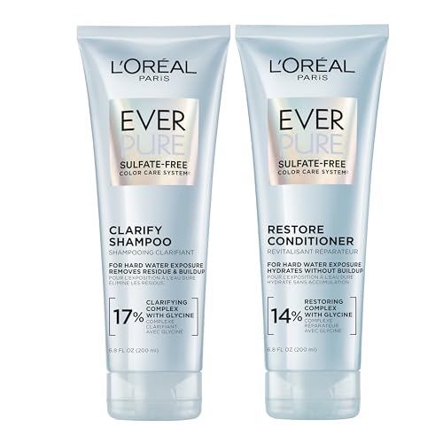 L'Oreal Paris Clarify and Restore Sulfate Free Shampoo and Conditioner Set with Antioxidants for Hard Water Exposure and Styling Build-up, EverPure, 1 Hair Care Kit