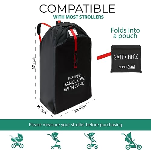 reperkid Large Stroller Bag for Airplane Travel, Black & Red, 47 H x 24 W x 15 D, Fits Most Large, Single, Double, Jogging Strollers – Premium Waterproof Cover, Adjustable Shoulder Straps