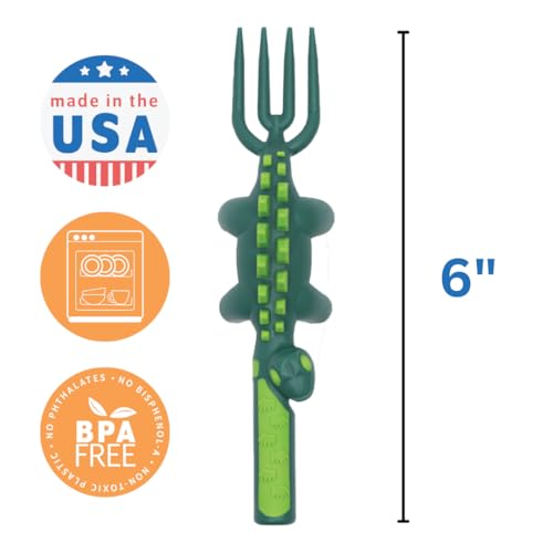 Constructive Eating Plate and Utensils Set - USA-Made Toddler Dinnerware with Divided Plates (Dinosaur)