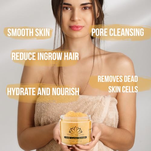 24K Gold Body Scrub, Natural Exfoliating Face Sugar Scrub With Anti-Aging Properties, Pure Skin Moisturizer, Reduce Wrinkles Deep Pore Cleansing Moisturizing Hydrating Skincare, Great Gift for Women