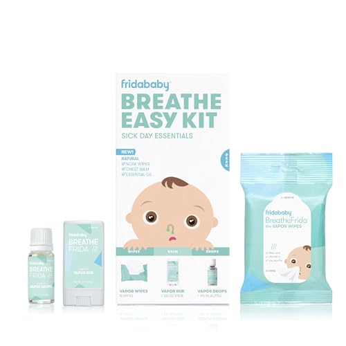 Frida Baby Breathe Easy Kit Sick Day Baby Essentials - Vapor Wipes, Vapor Rub + Organic Vapor Drops to Help Baby Breathe Easy, Natural Baby Congestion Relief