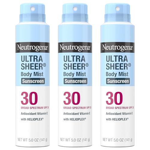Neutrogena Ultra Sheer Body Mist Sunscreen Spray Broad Spectrum SPF 30, Lightweight, Non-Greasy & Water Resistant, Oil-Free & Non-Comedogenic, Oxybenzone-Free UVA/UVB Sunscreen Mist, 5 oz (Pack of 3)