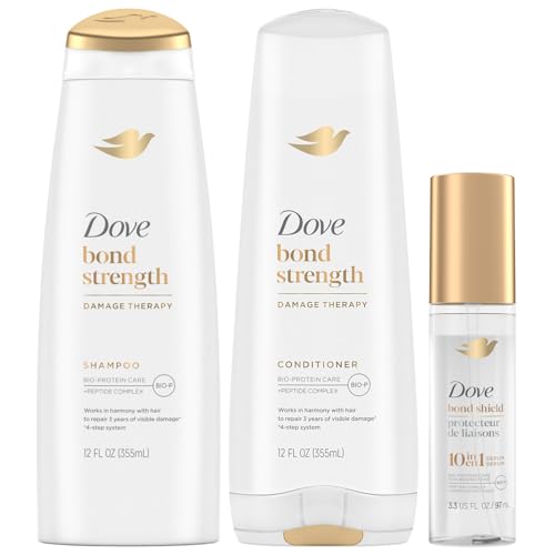 Dove Bond Strength Shampoo & Conditioner Set + Hair Serum Bundle – Repair Treatment for Damaged and Frizzy Hair (3 Piece Set)