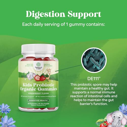 Natures Craft USDA Organic Probiotic Gummies for Kids - Vegan Non-GMO Kids Probiotic Gummy Vitamin for Immunity and Digestive Health - Gentle 2.5B CFU Organic Probiotics Strawberry Flavor (4 Month)