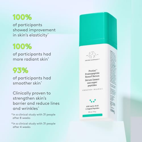 Drunk Elephant Protini Powerpeptide Resurf Serum - 30 ml/1 fl oz - Exfoliating Lactic Acid AHA Serum - Clean Clinical Skincare - Cruelty-Free - Free of Essential Oils, Silicones, and Fragrance