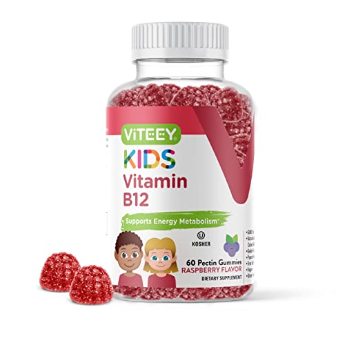 Vitamin B12 for Kids Gummies, 1000mcg - Metabolism, Natural Energy Support - Vegan, Gelatin Free, Gluten Free, GMO Free - Tasty Chewable B12 Raspberry Flavored Gummy