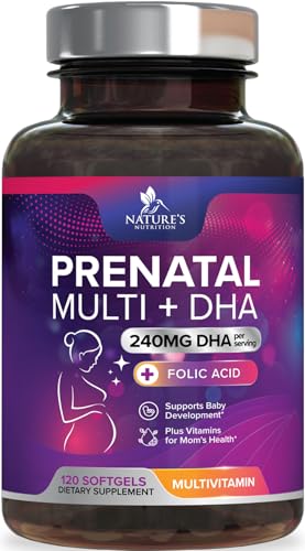 Women's Prenatal Multivitamin with Folic Acid + DHA, Prenatal Vitamin Supplement for Fetal Support w/Folate, Omega 3, Vitamins D3, B6, B12 & Iron, Pregnancy Prenatal DHA, Non-GMO - 120 Softgels