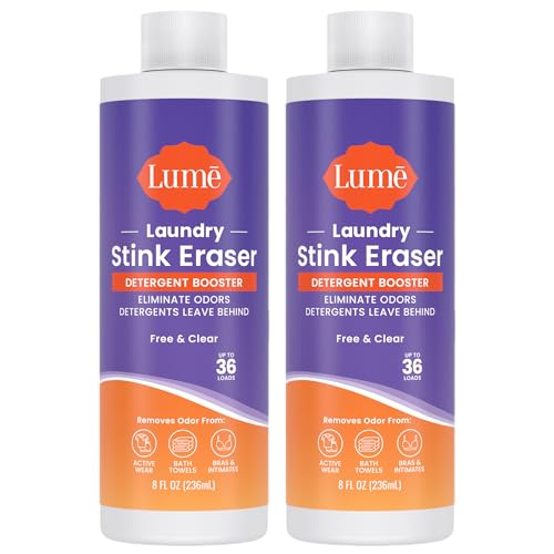 Lume Laundry Stink Eraser - Detergent Booster & Sink Soak - Eliminates Body Odor In Clothes - Odor Blasting Enzyme Blend - Makes Your Detergent Work Better - Free And Clear - 8 fluid ounces (2 Pack)