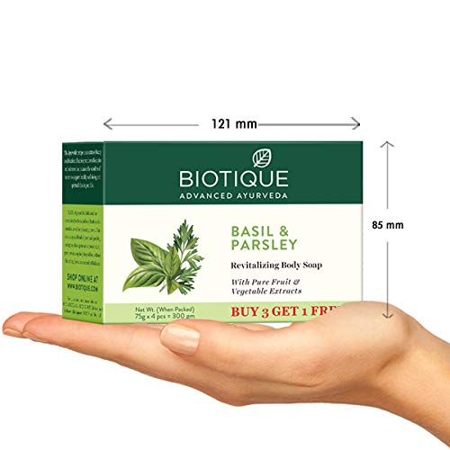 Biotique Bio Basil and Parsley Body Revitalizing Body Soap, Pack of 3, 225 g (3 x 75 g)