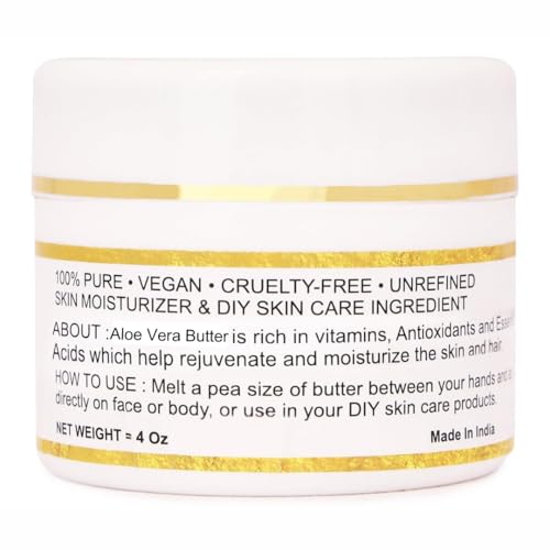 Organic Raw Aloe Vera Butter 100% Pure,Natural & Unrefined| Skin Moisturizer For Face, Body & Hair| 4 OZ/115 GM Ivory/White Grade A | DIY Creams, Balms, Lotions, Soaps| Softens Dry & Tough Skin