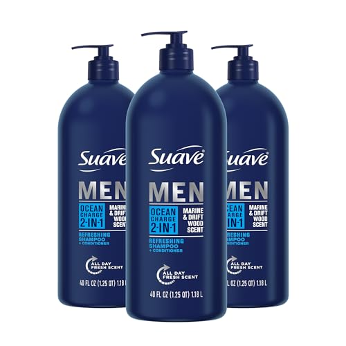 Suave Men Shampoo and Conditioner 2 in 1 Ocean Charge Refreshing, Cleanse and Conditions Hair, 40 oz Pack of 3