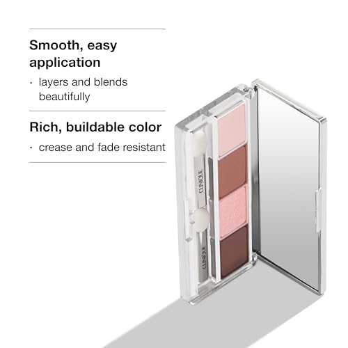 Clinique All About Shadow Quad | Long Lasting, Crease + Fade Resistant + Safe For Sensitive Eyes, Pink Chocolate, 0.05 Ounce