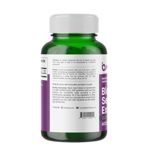 INFINITE AGE Dry Organic Black Seed Oil Extract Capsules - Nigella Sativa Seed Extract Immune Booster, for Optimal Skin, Hair, Memory, Focus, Brain Health & Immunity - Thymoquinone Capsules, 60 Count