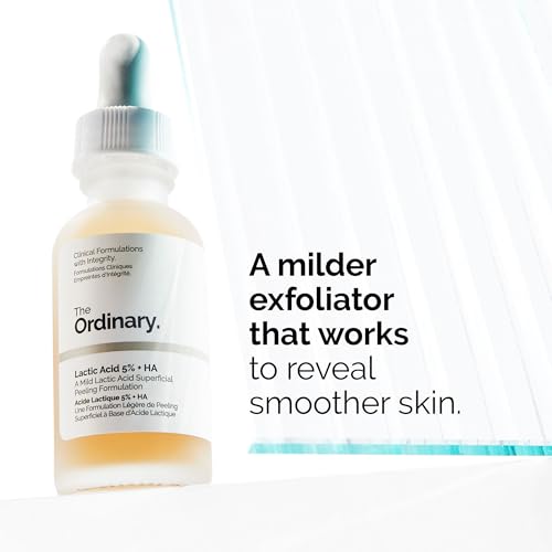 The Ordinary Lactic Acid 5% + Hyaluronic Acid 2%, Gentle Exfoliating Serum for Smoother Skin, 1 Fl Oz