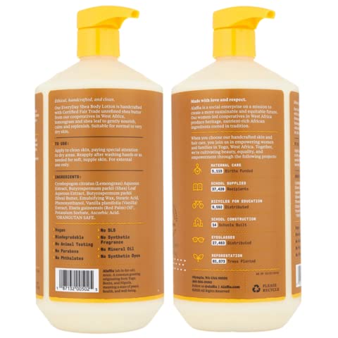 Alaffia - Everyday Shea Body Lotion, Normal to Very Dry Skin, Moisturizing Support for Hydrated, Soft, and Supple Skin with Shea Butter and Lemongrass, Fair Trade, Vanilla, 32 Ounces