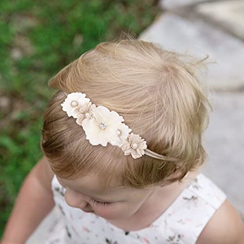 cherrboll 3pcs Baby Girl Flower Headbands, Super Soft & Stretchy Nylon Floral Hairbands for Newborn Toddler