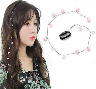 3 PCS Women Girls Crystal Flower Long Hair Decorative Headdress Hair Extensions with Comb Invisible Streamline Hairpin Hair Accessories (Pink)