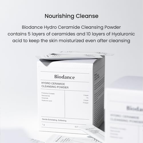 Biodance Hydro Ceramide Cleansing Powder, Gentle Exfoliating Daily Facial Cleanser with Hyaluronic Acids & Ceramides, Enzyme Powder | 0.03 oz x 30ea
