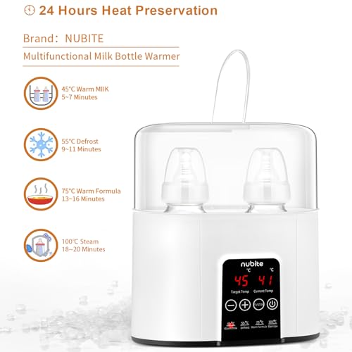 Double Baby Bottle Warmer 24H Constant Mode for All Bottles, Breastmilk Baby Milk Heater, Heating Baby Food, Formula Water Warmer for Twins, Accurate Temperature Control