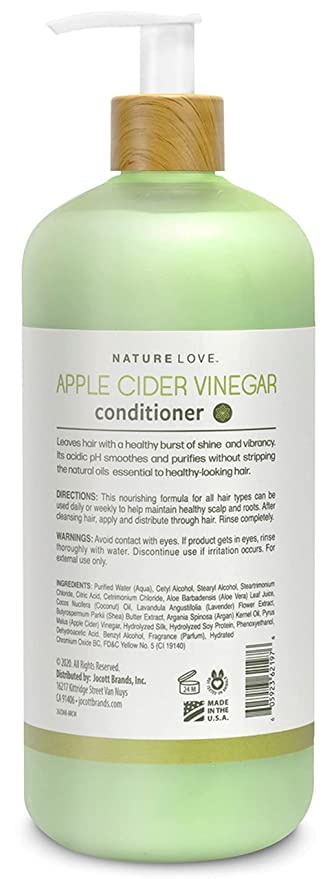 Nature Love Apple Cider Vinegar Conditioner | Clarify + Shine | Revitalize Hair and Scalp | Purifies Without Stripping | Paraben Free, Cruelty Free, Made in USA (25 oz)