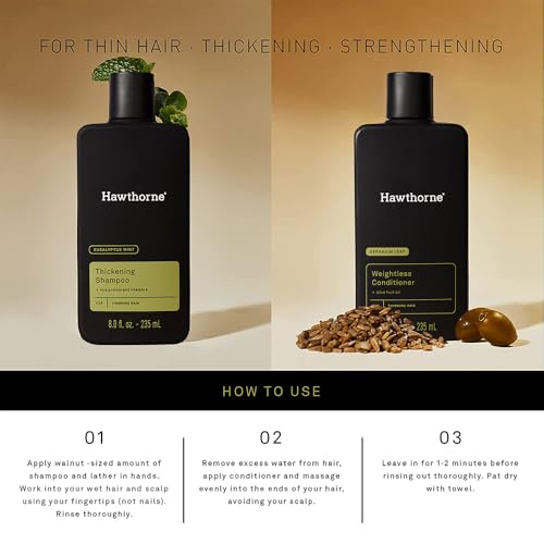 Hawthorne Men's Thickening Shampoo and Conditioner Hair Set. Includes Thickening Shampoo and Weightless Conditioner. Sulfate Free, Paraben Free. 8 Fl Oz Each.