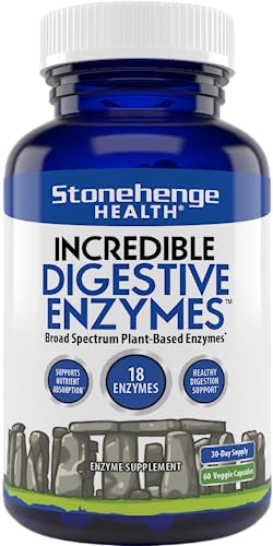 Stonehenge Health Incredible Digestive Enzymes - 18 Plant-Based Enzymes - Lipase, Lactase, Protease, Amylase, Bromelain for Gas, Bloating, Fatigue (1)