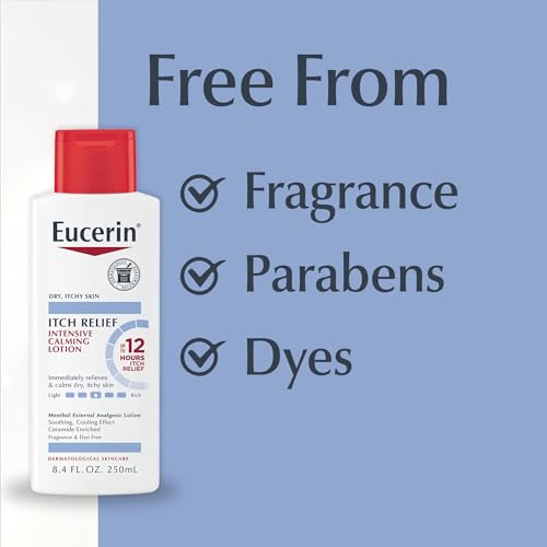 Eucerin Itch Relief Intensive Calming Body Lotion for Dry Itchy Skin, Unscented Lotion with Cooling Menthol and Ceramides, 8.4 Fl Oz Bottle