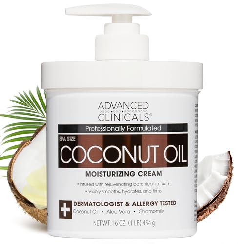 Advanced Clinicals Coconut Body Lotion Moisturizing Cream & Face Moisturizer | Coconut Oil Lotion For Women & Men | Natural Coconut Cream Body Butter Skin Care Balm For Dry Skin, Large 16 Oz