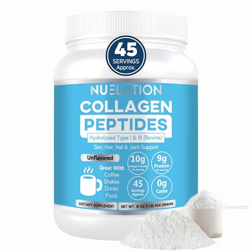 NUELATION Unflavored Collagen Peptides Protein Powder 1LB, 45 Servings - Type 1 & 3 Hydrolyzed Bovine Collagen Peptides Powder for Skin, Hair, Nail & Structure Support