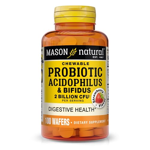 MASON NATURAL Probiotic Acidophilus with Bifidus, 50 Day Supply, Supports Healthy Normal Digestion, Strawberry Flavor, 100 Chewable Wafers