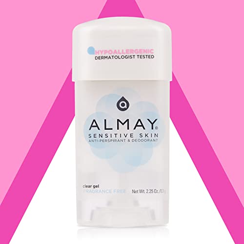 Almay Deodorant for Women, Gel Antiperspirant, Hypoallergenic, Dermatologist Tested for Sensitive Skin, Fragrance Free, 2.25 Oz