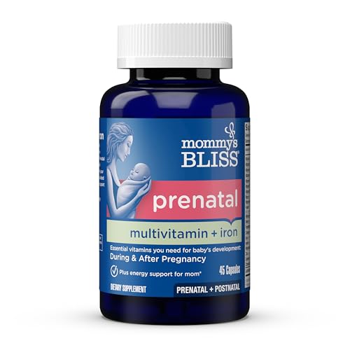 Mommy's Bliss Prenatal Multivitamin with Iron and Folic Acid, Supports Baby Development + Mom Immune System & Energy Levels w/ B Vitamins & Probiotics, Vegan & Gluten Free (45 Servings)