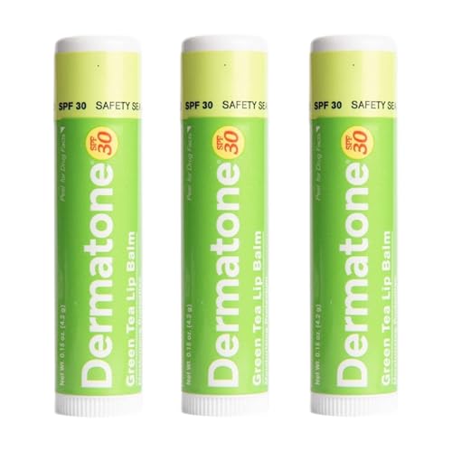 Dermatone Green Tea Lip Balm | Moisturizing | Medicated | Aloe & Vitamin E | Soothes Chapped & Cracked Lips | SPF30 | 3-pack (Green Tea, 0.15oz)
