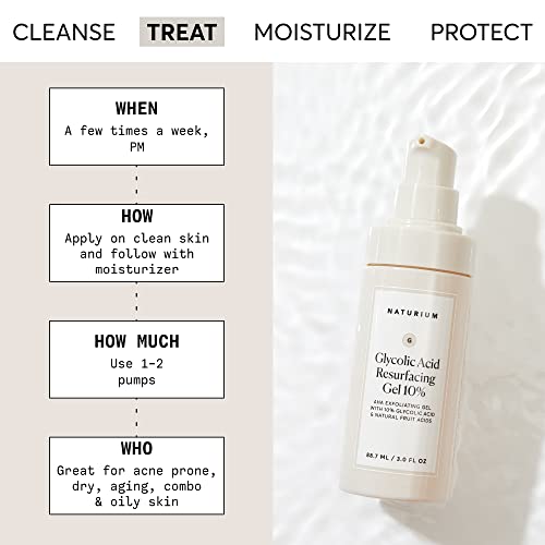 Naturium Glycolic Acid Resurfacing Gel 10%, AHA Exfoliating Gel with Natural Fruit Acids, 3.0 oz
