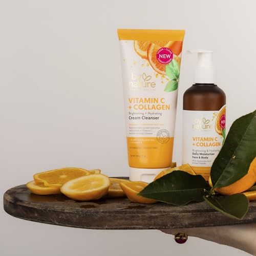 By Nature Vitamin C + Collagen Face Cream Cleanser - Daily Makeup Remover and Facial Wash from New Zealand (7 Oz)