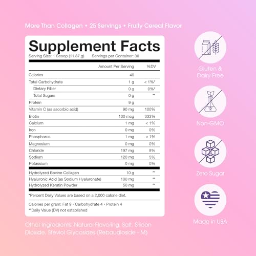 Obvi More Than Collagen Powder | Supports Healthy Hair, Skin, Nails, Joints, Gut | Grass-Fed Multi Collagen Supplement with Hyaluronic Acid, Biotin, Keratin | Fruity Cereal, 30 Servings