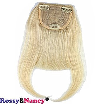 #613 : Rossy&Nancy #613 Blonde Color Brazilian Human Hair Clip-in Hair Bang Full Fringe Short Straight Hair Extension for women 6-8inch
