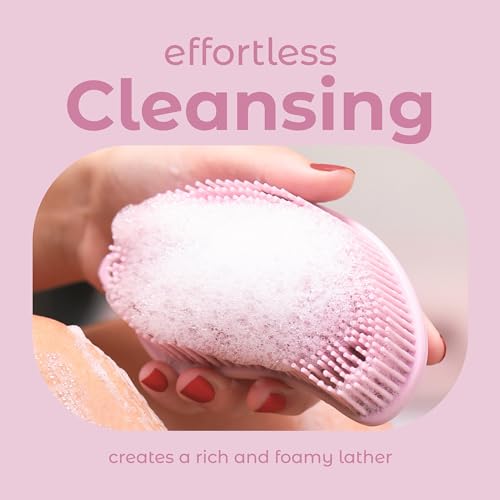 MainBasics Silicone Body Scrubber Pro 2-in-1 Shower Scrubber for Body Care, Silicone Loofah and Body Exfoliator (Pink)