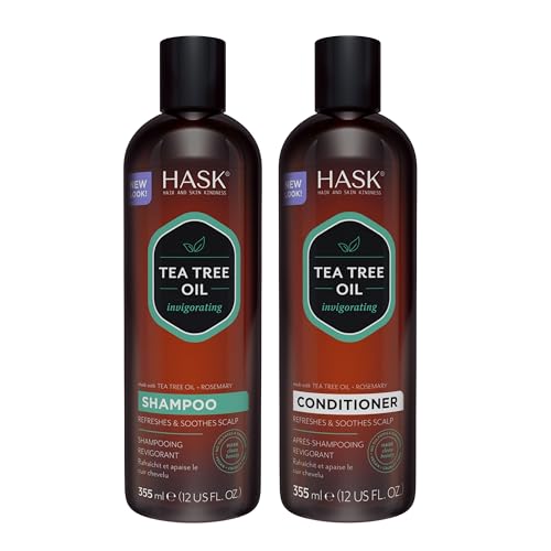 HASK TEA TREE OIL & ROSEMARY Invigorating Shampoo + Conditioner Set for All Hair Types, Color Safe, Gluten-Free, Sulfate-Free, Paraben-Free, Cruelty-Free - 1 Shampoo and 1 Conditioner