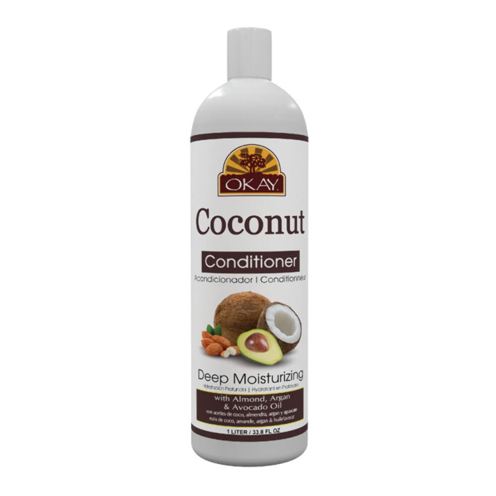 OKAY | Coconut Deep Moisturizing Conditoner | For All Hair Textures & Skin Types | Strengthen & Replenish | With Almond, Argan, Avocado Oil | Paraben, Silicone, Sulfate Free | 33 oz