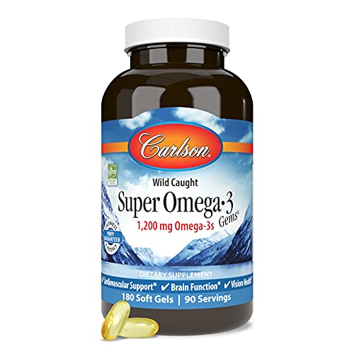 Carlson - Super Omega-3 Gems, 1200 mg Omega-3s, Cardiovascular Support, Brain Function & Vision Health, 180 soft gels