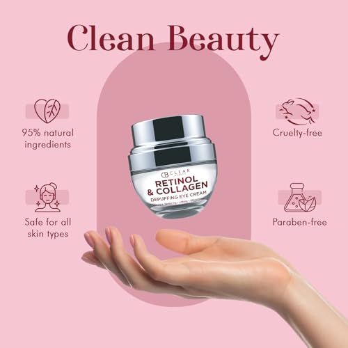 Clear Beauty Retinol Eye Cream with Collagen - Anti-Aging, Hydrating & Reduces Puffiness & Wrinkles - Dermatologist Tested, Cruelty-Free Korean Skin Care for All Skin Types - 1.01 Fl. Oz