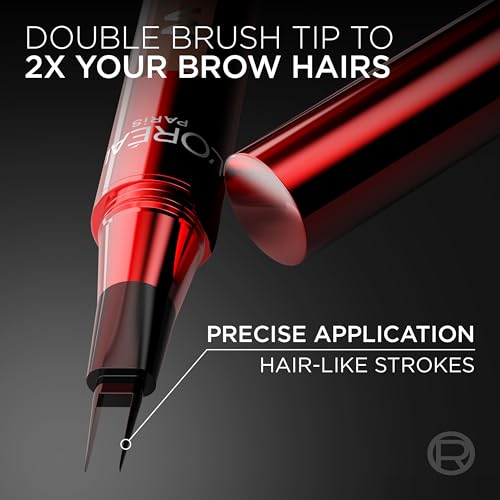 L'Oreal Paris Faux Brow, Hair-Like, Filling Eyebrow Pen with Double-Brush Tip, Fast & Precise Eyebrow Makeup, Light Brunette, 0.04 Fl Oz